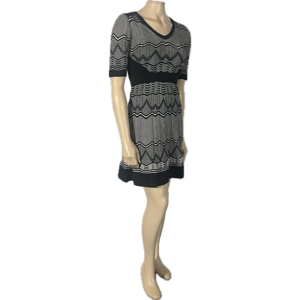 M Missoni Black and Gray ZigZag knit Fit and Flare Mini Dress
